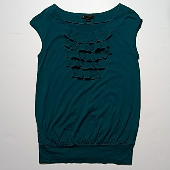 F21 Jewel Tone Layered Ruffle Yolk Cap Sleeve Top - Picture 1 of 5